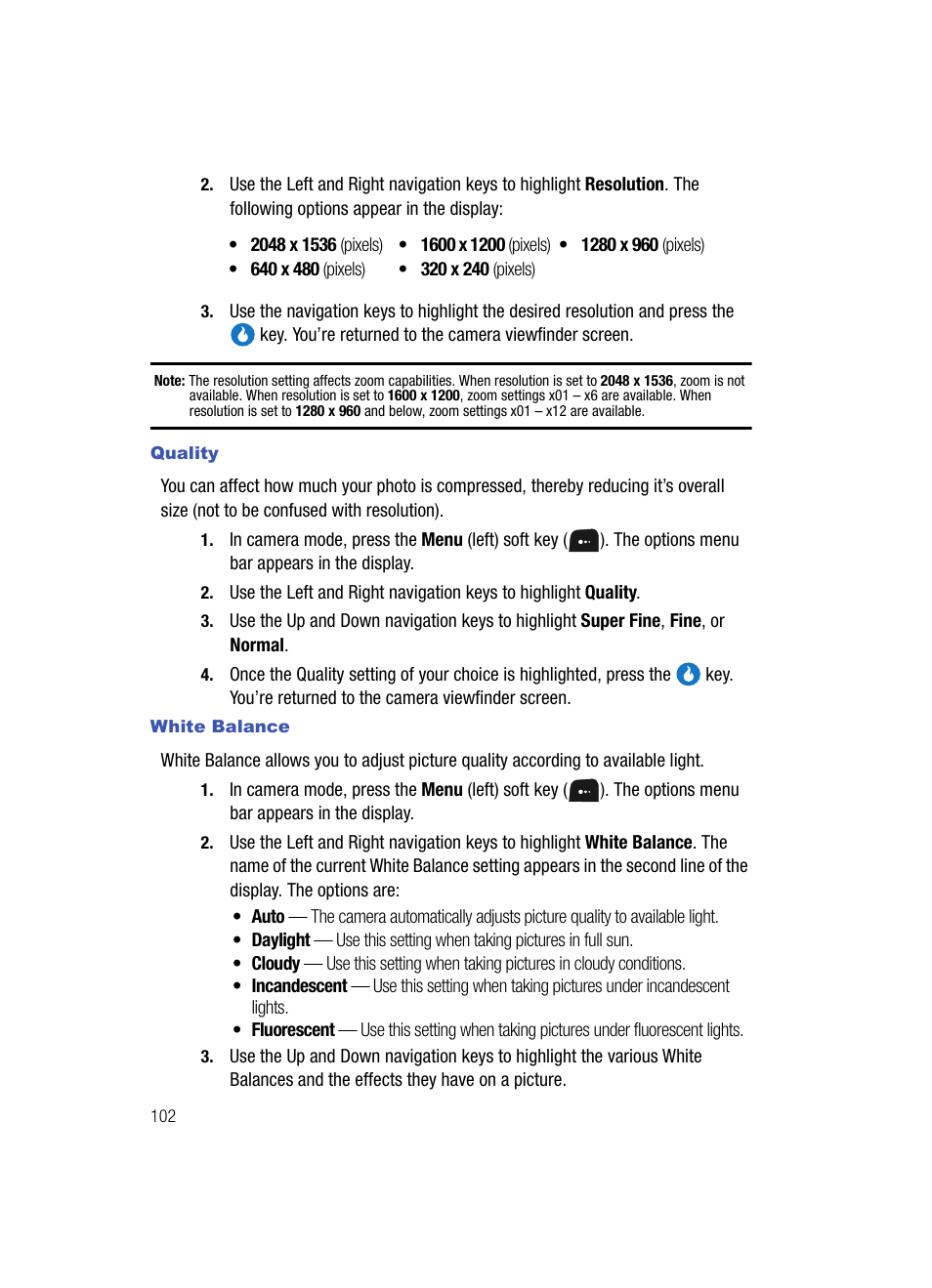 Quality, White balance | Samsung SPH-A513BKASKE User Manual | Page 102 / 197