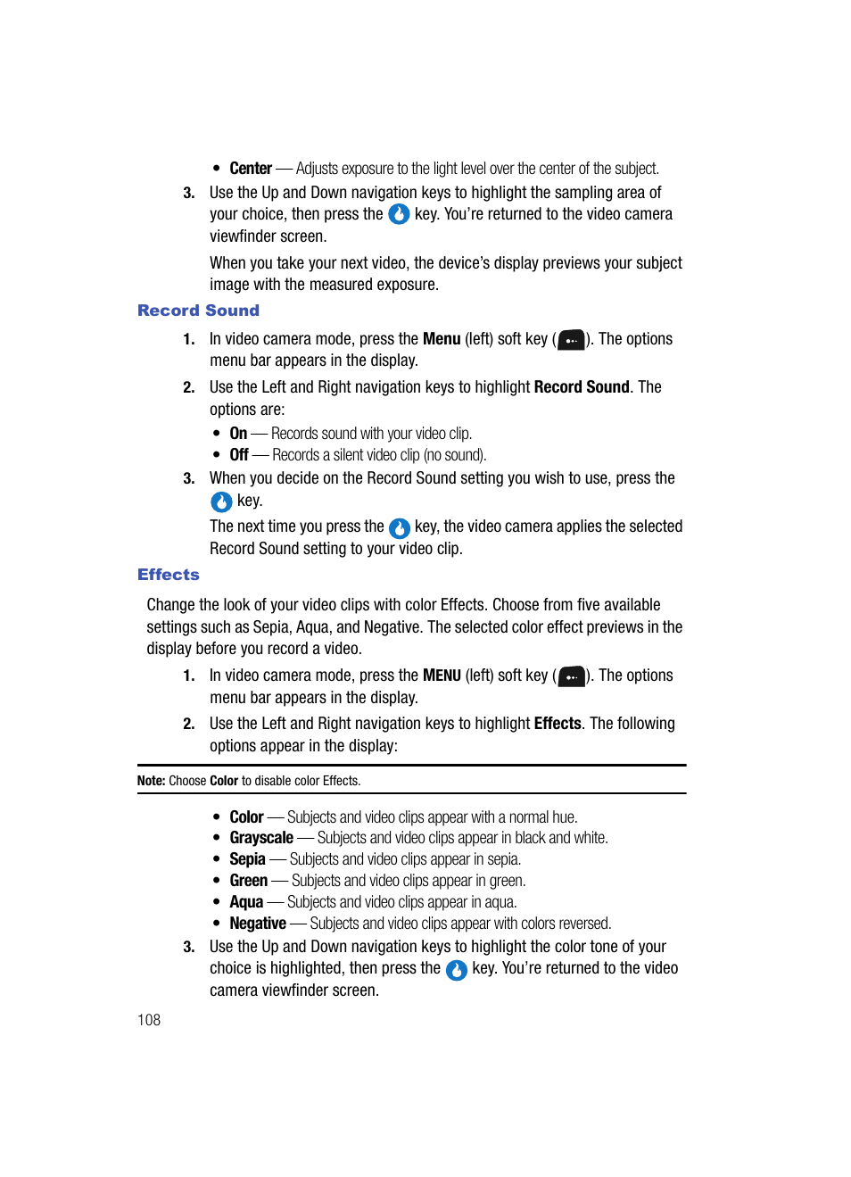 Record sound, Effects | Samsung SPH-A513BKASKE User Manual | Page 108 / 197