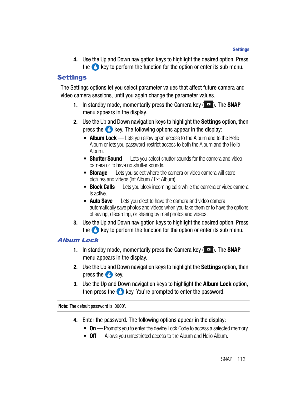 Settings, Album lock | Samsung SPH-A513BKASKE User Manual | Page 113 / 197