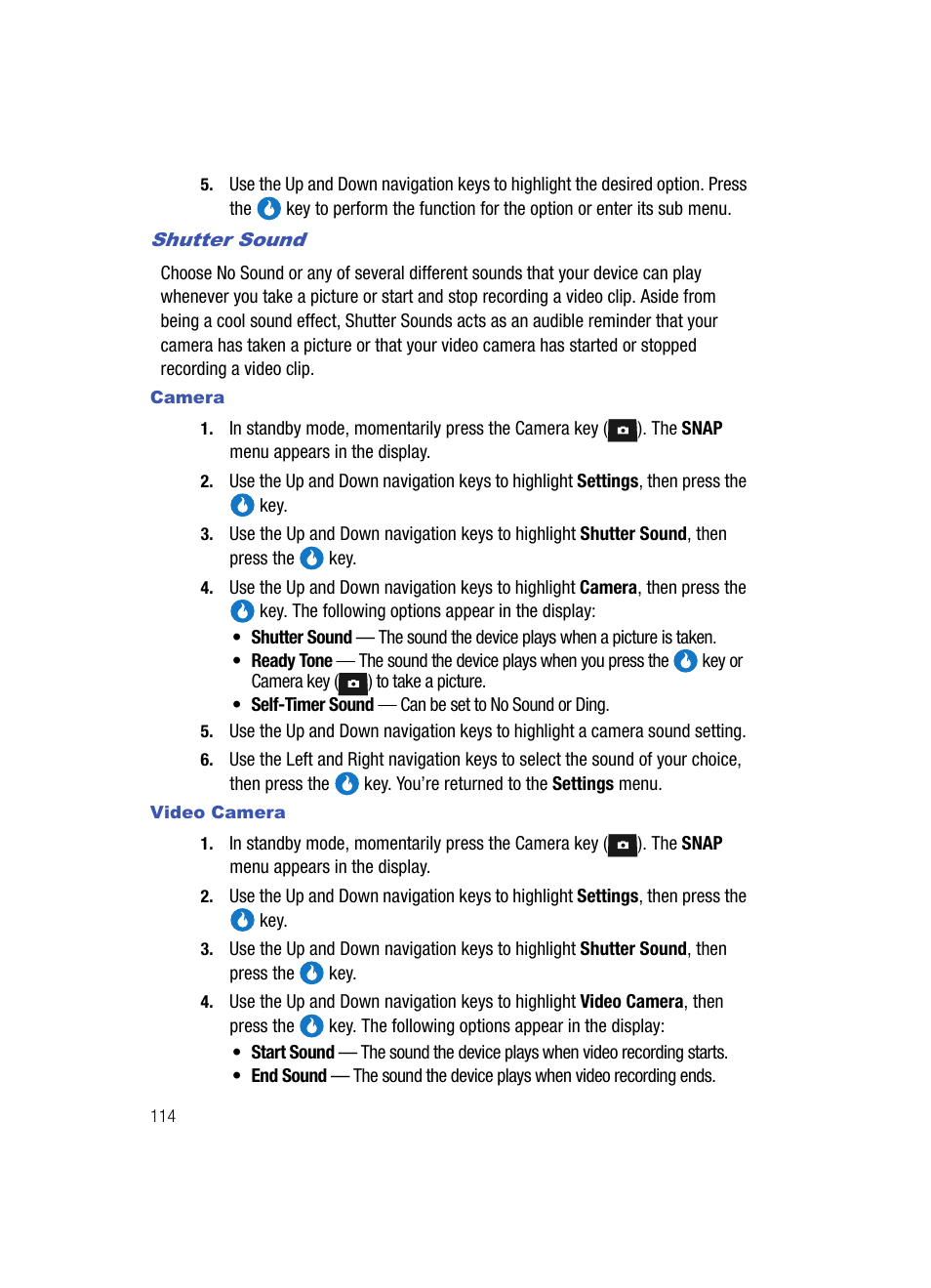 Shutter sound, Camera, Video camera | Samsung SPH-A513BKASKE User Manual | Page 114 / 197