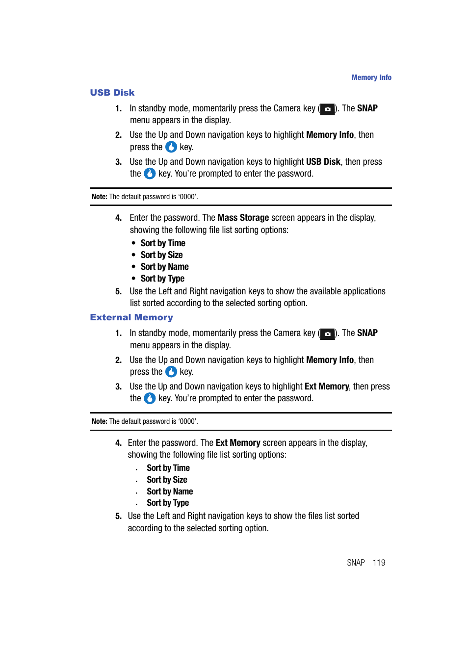 Usb disk, External memory | Samsung SPH-A513BKASKE User Manual | Page 119 / 197