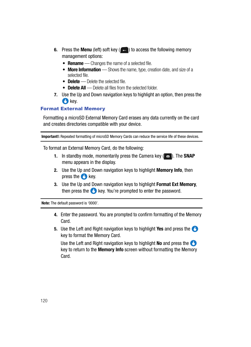 Format external memory | Samsung SPH-A513BKASKE User Manual | Page 120 / 197