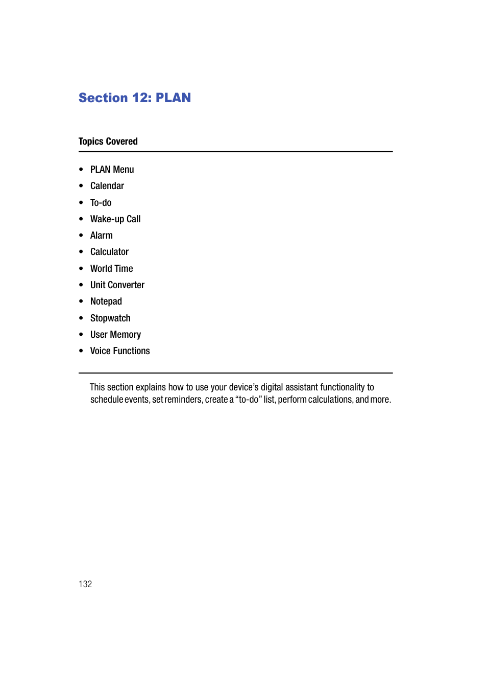 Section 12: plan, Plan | Samsung SPH-A513BKASKE User Manual | Page 132 / 197