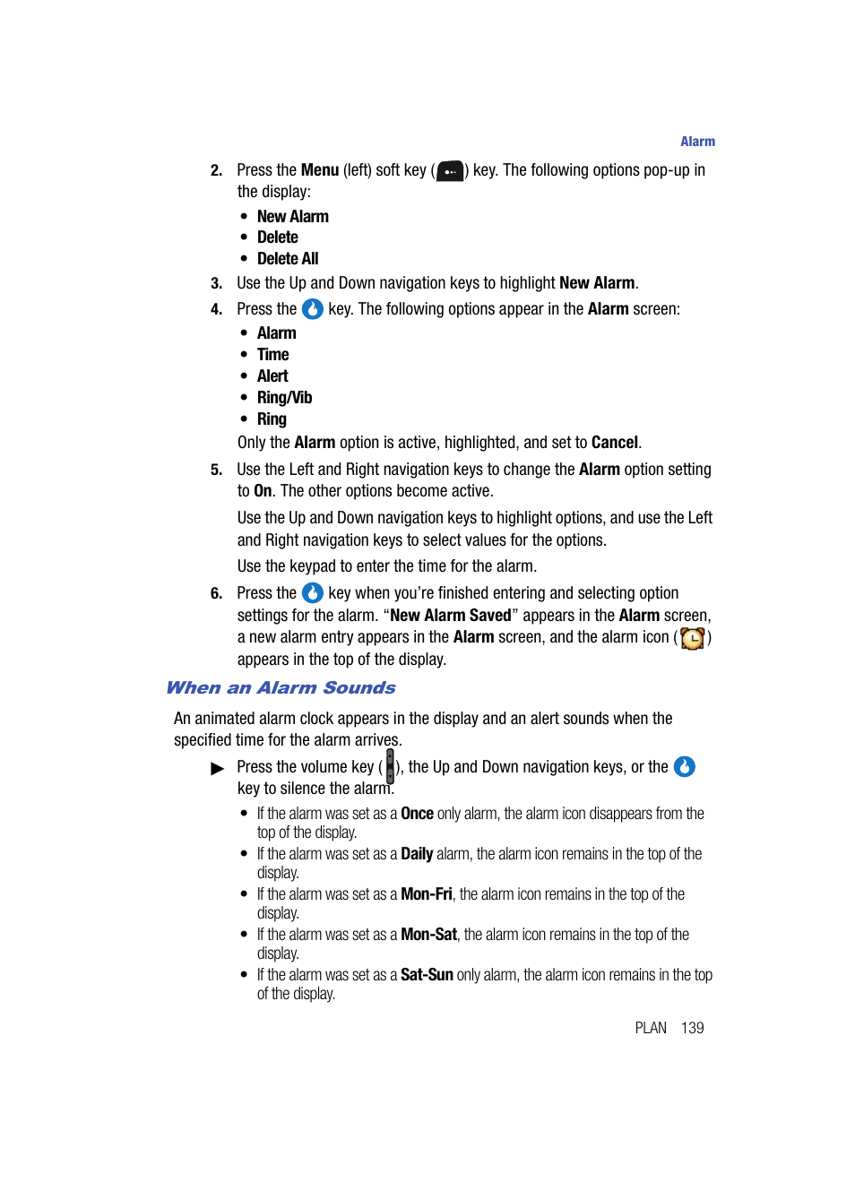 When an alarm sounds | Samsung SPH-A513BKASKE User Manual | Page 139 / 197
