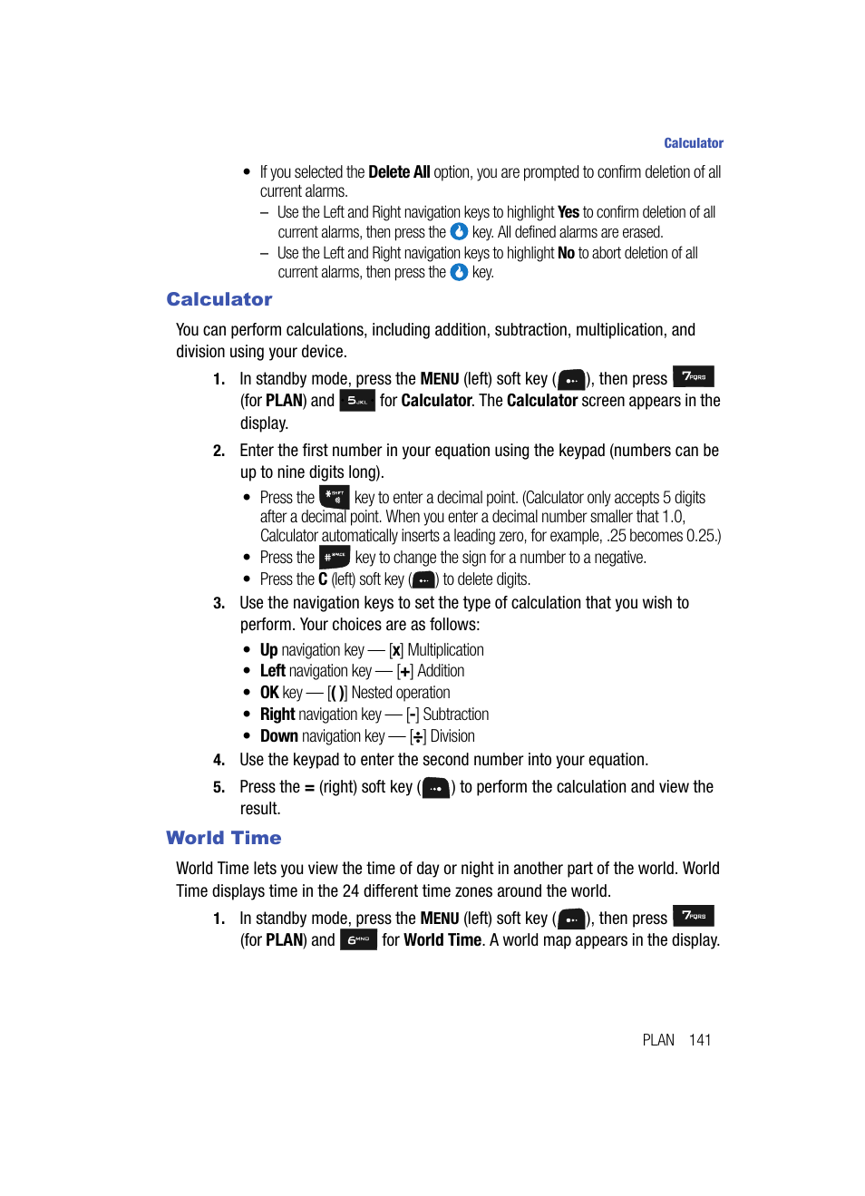 Calculator, World time, Calculator world time | Samsung SPH-A513BKASKE User Manual | Page 141 / 197