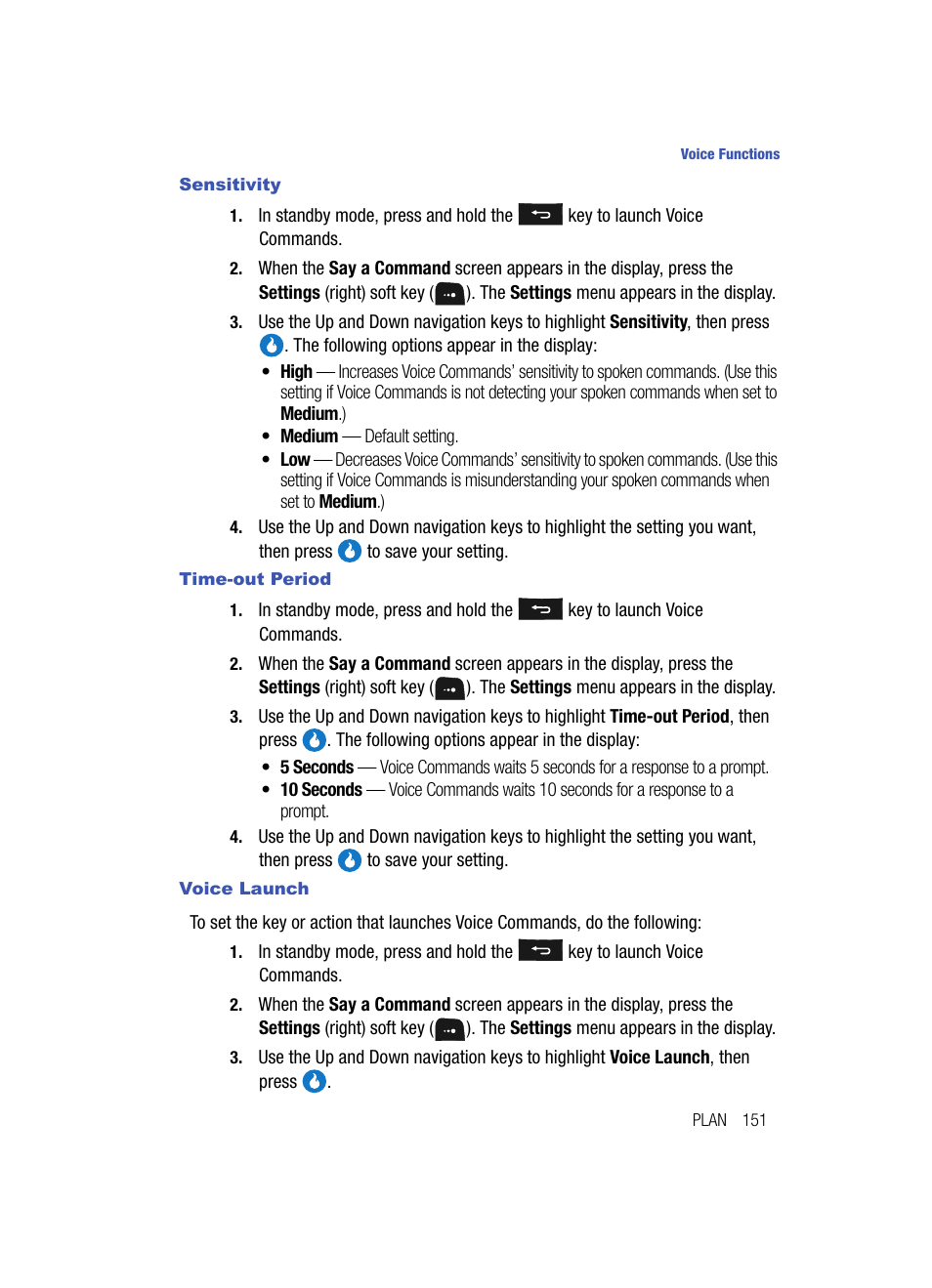 Sensitivity, Time-out period, Voice launch | Samsung SPH-A513BKASKE User Manual | Page 151 / 197