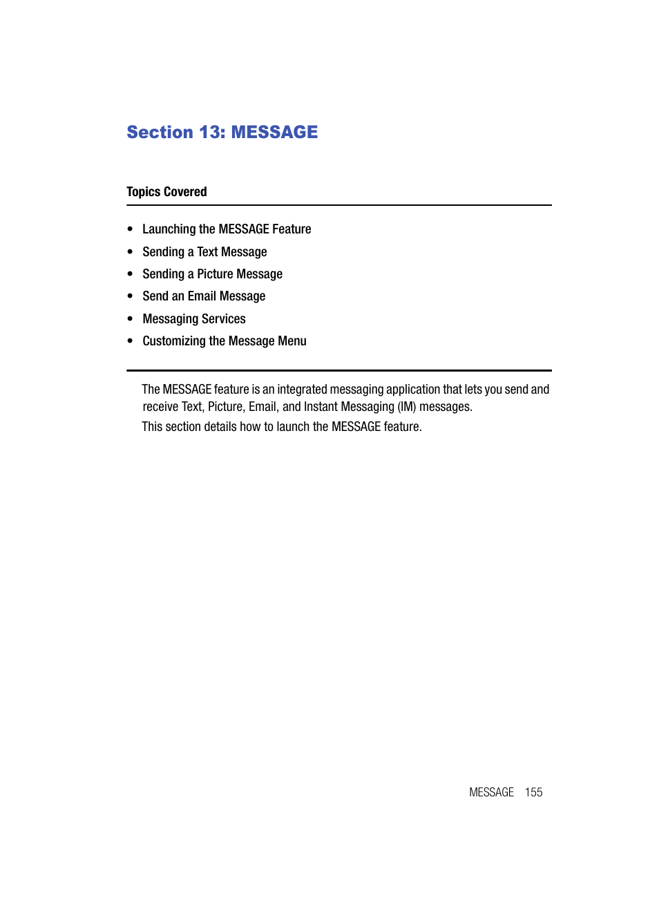 Section 13: message, Message | Samsung SPH-A513BKASKE User Manual | Page 155 / 197
