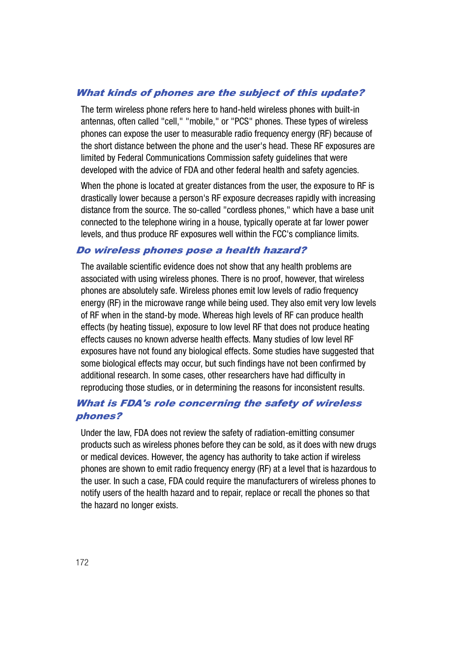 Do wireless phones pose a health hazard | Samsung SPH-A513BKASKE User Manual | Page 172 / 197