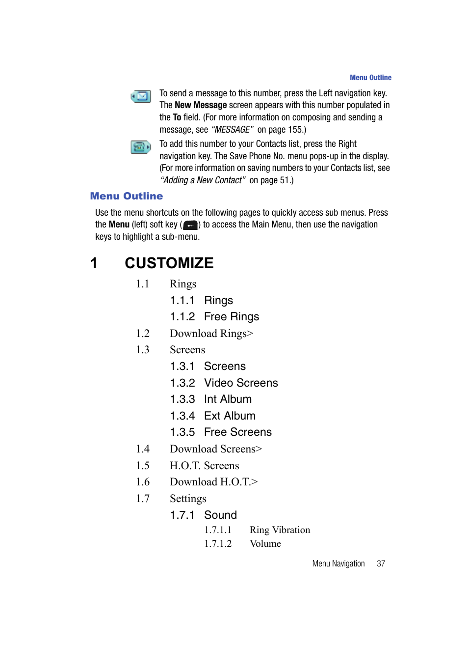 Menu outline, 1customize | Samsung SPH-A513BKASKE User Manual | Page 37 / 197