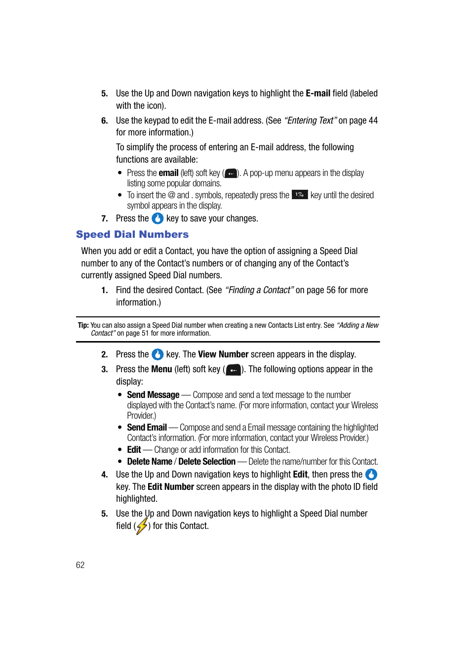 Speed dial numbers | Samsung SPH-A513BKASKE User Manual | Page 62 / 197