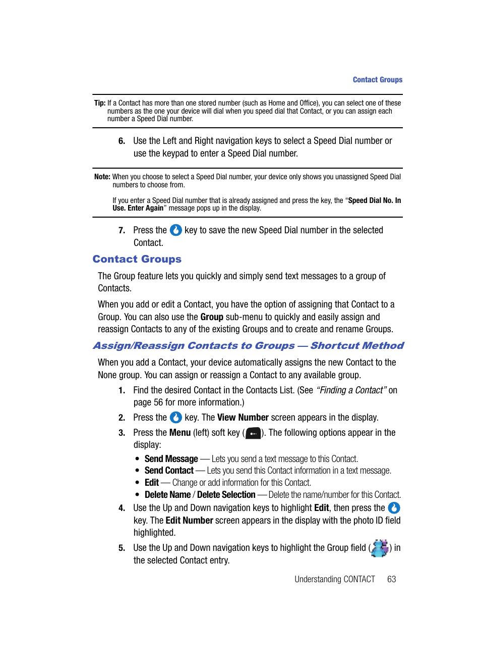 Contact groups | Samsung SPH-A513BKASKE User Manual | Page 63 / 197