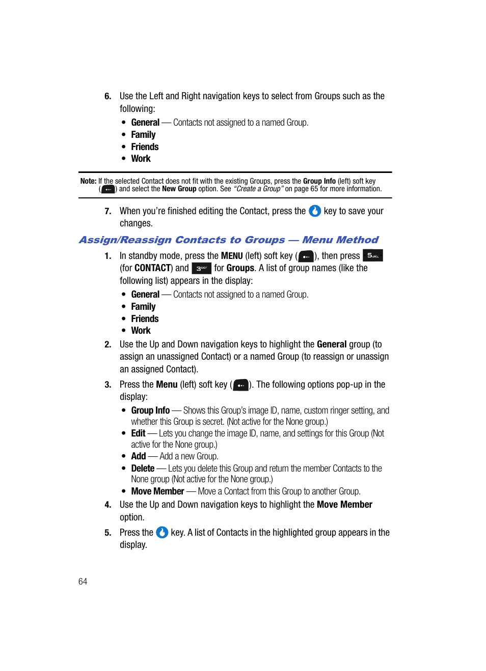 Assign/reassign contacts to groups - menu method | Samsung SPH-A513BKASKE User Manual | Page 64 / 197
