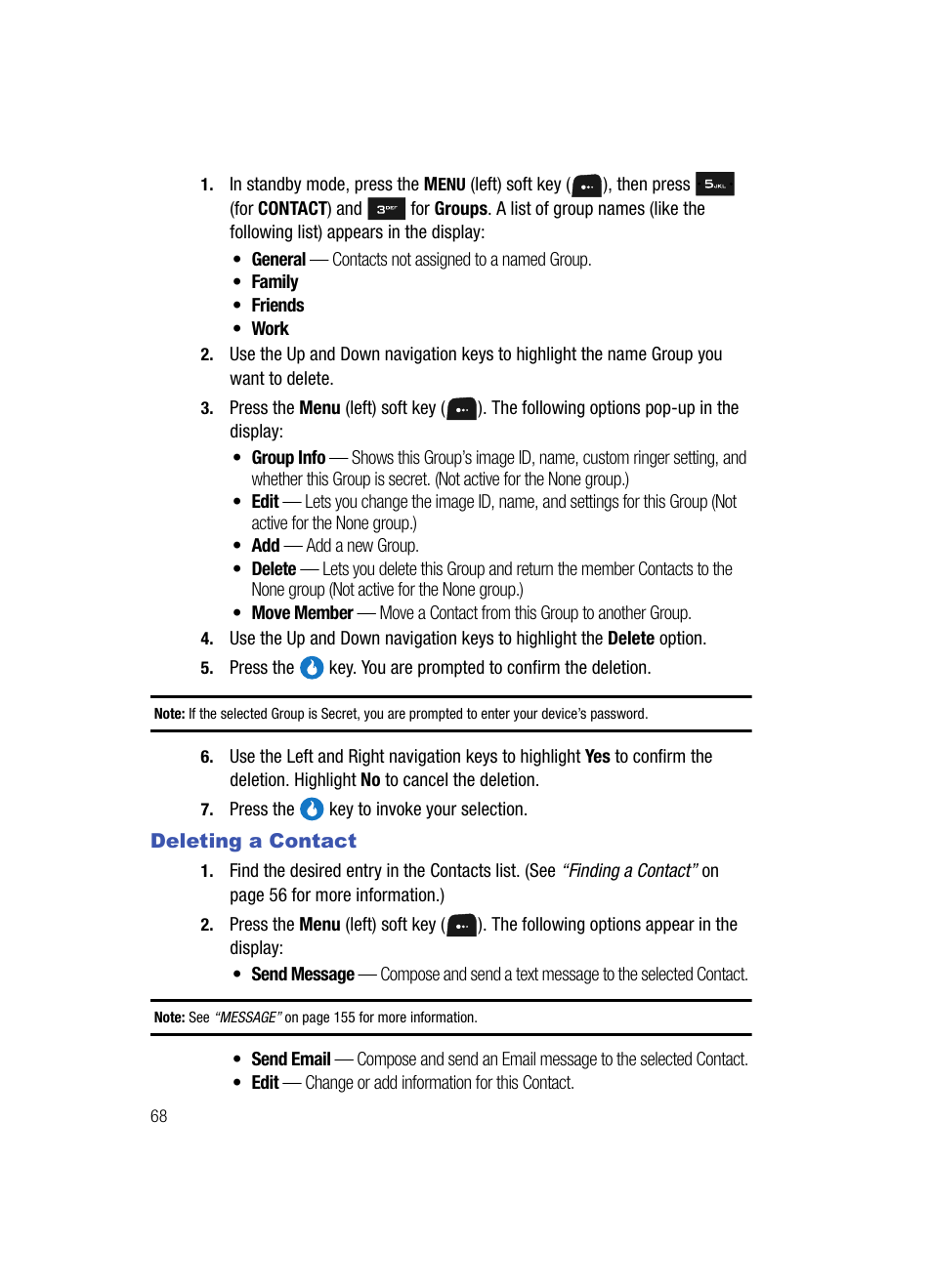 Deleting a contact | Samsung SPH-A513BKASKE User Manual | Page 68 / 197