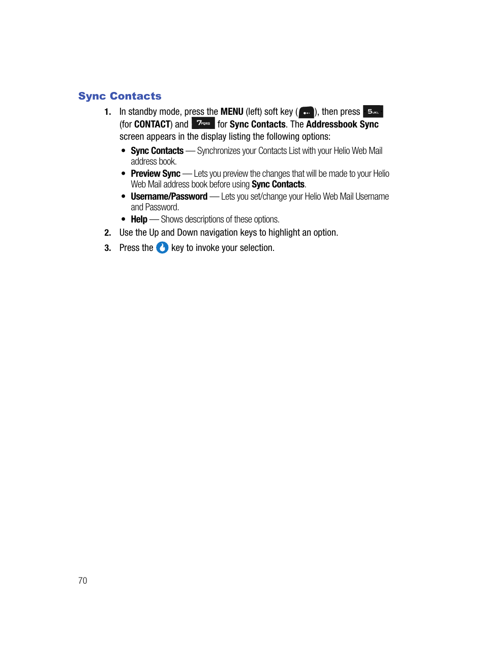 Sync contacts | Samsung SPH-A513BKASKE User Manual | Page 70 / 197