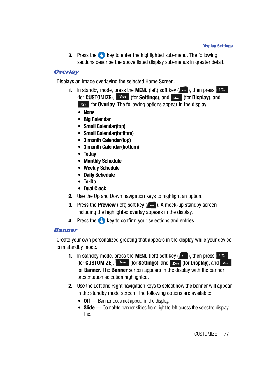 Overlay, Banner | Samsung SPH-A513BKASKE User Manual | Page 77 / 197