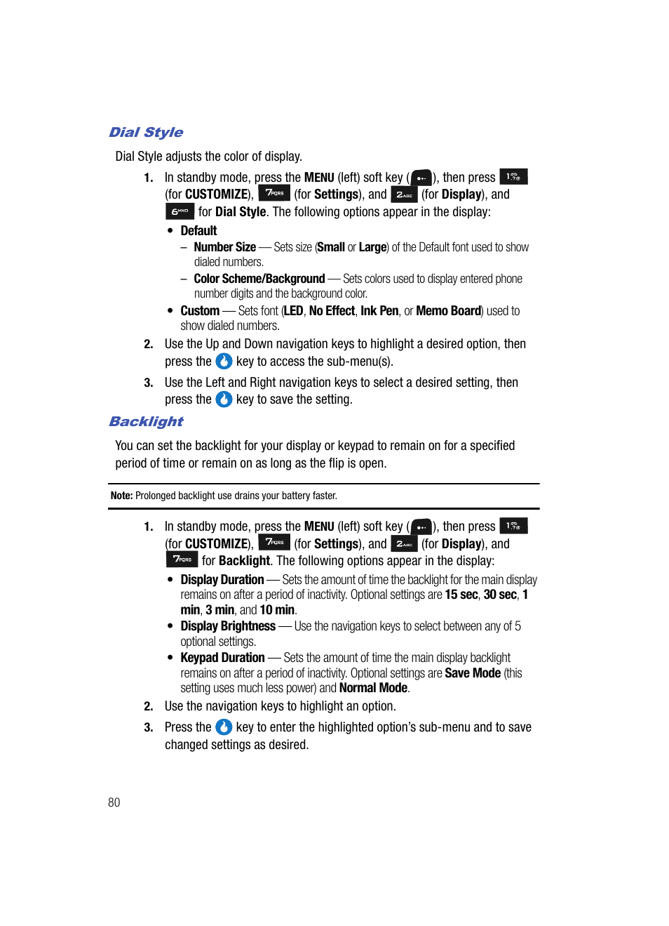 Dial style, Backlight | Samsung SPH-A513BKASKE User Manual | Page 80 / 197