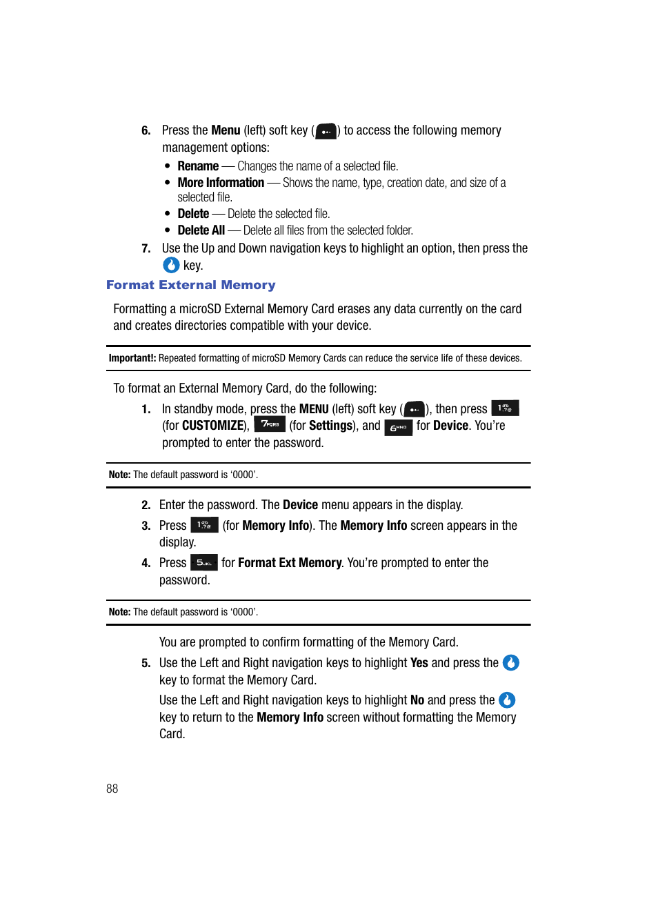 Format external memory | Samsung SPH-A513BKASKE User Manual | Page 88 / 197