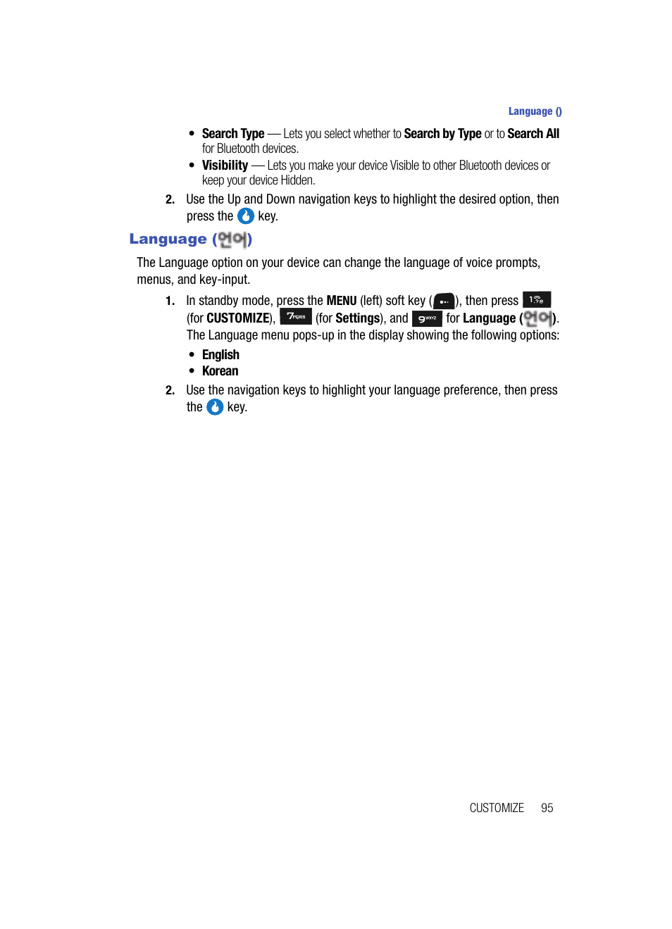 Language () | Samsung SPH-A513BKASKE User Manual | Page 95 / 197