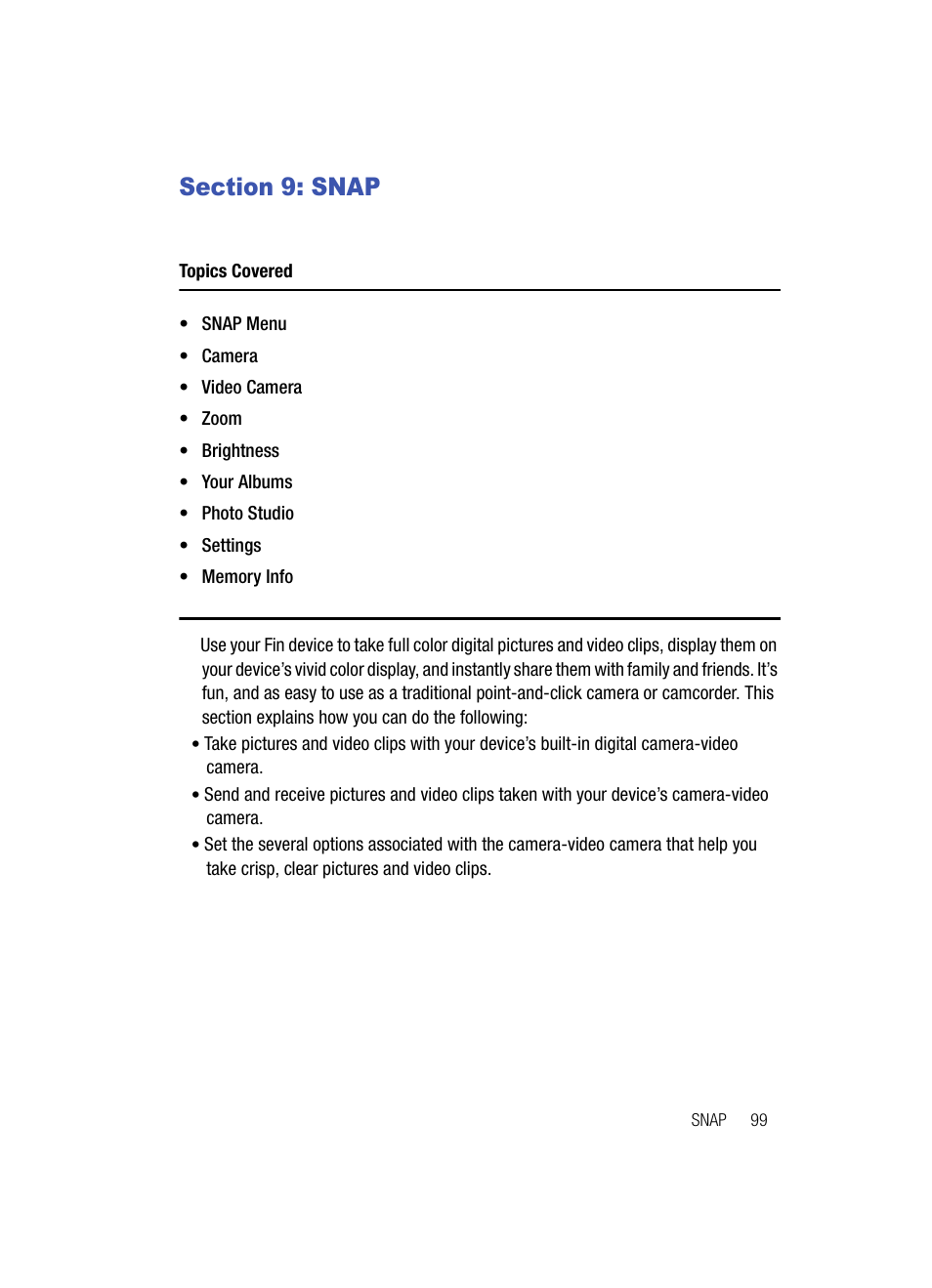 Section 9: snap, Snap | Samsung SPH-A513BKASKE User Manual | Page 99 / 197