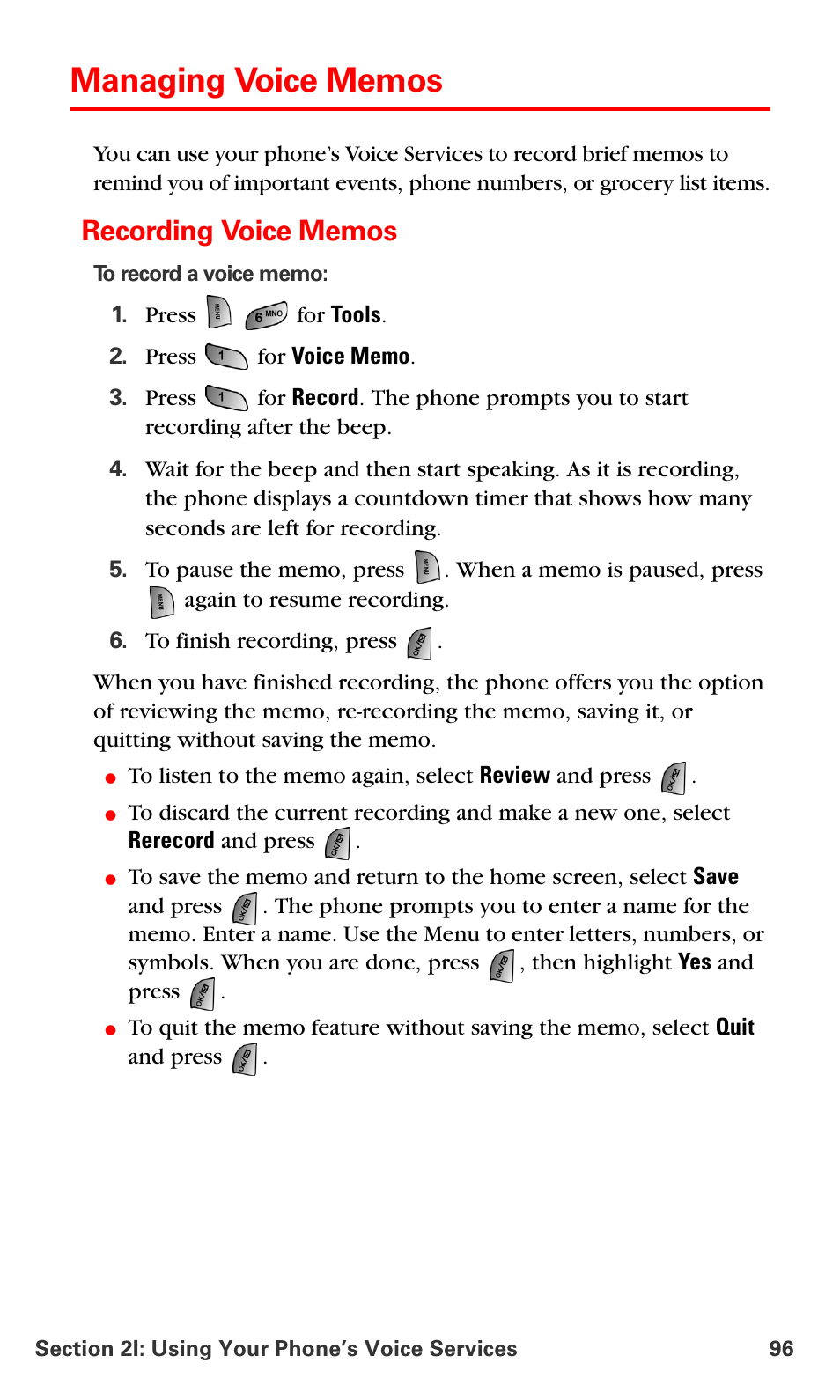 Managing voice memos, Recording voice memos | Samsung SPH-A660MSPXAR User Manual | Page 104 / 190