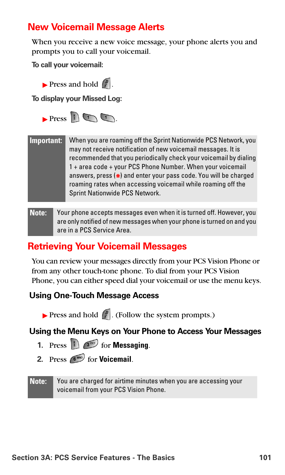 New voicemail message alerts, Retrieving your voicemail messages | Samsung SPH-A660MSPXAR User Manual | Page 109 / 190