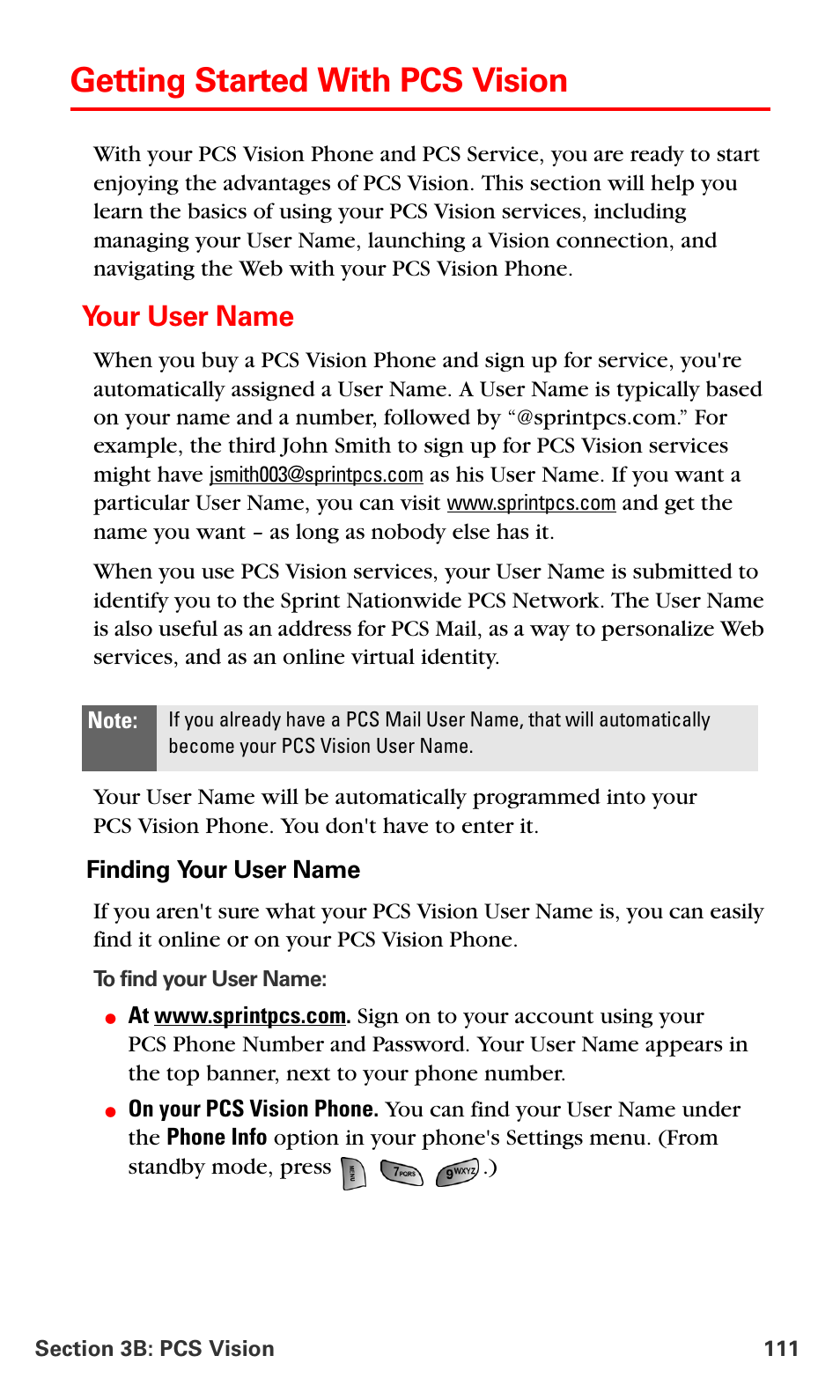 Getting started with pcs vision, Your user name | Samsung SPH-A660MSPXAR User Manual | Page 119 / 190