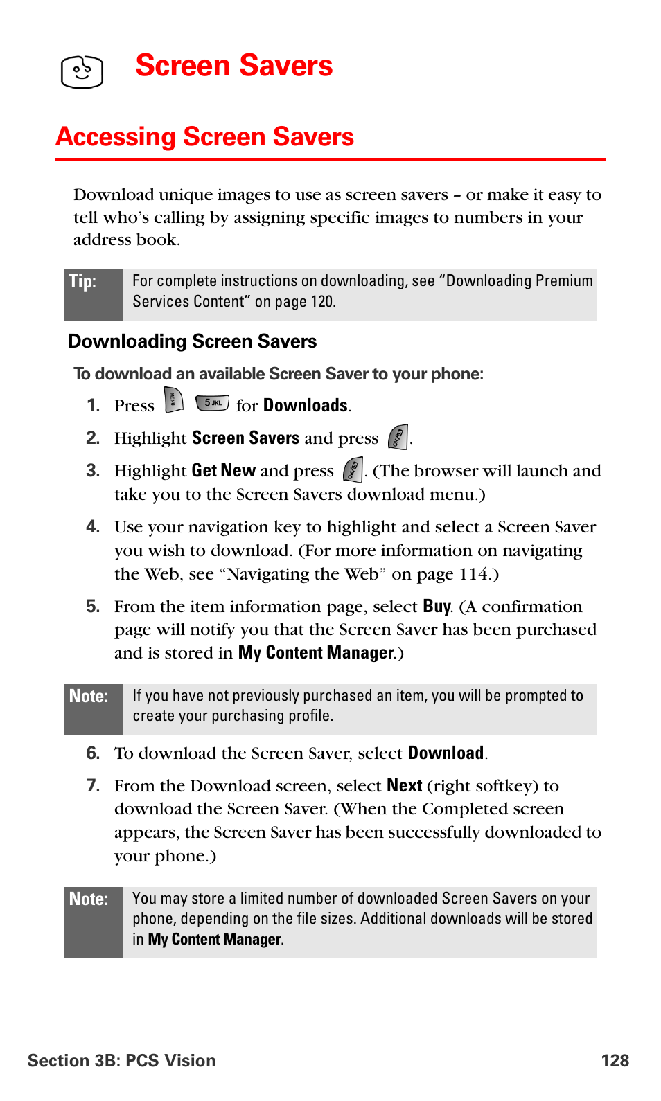 Accessing screen savers, Screen savers | Samsung SPH-A660MSPXAR User Manual | Page 136 / 190