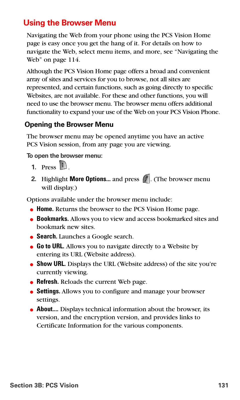 Using the browser menu, Opening the browser menu | Samsung SPH-A660MSPXAR User Manual | Page 139 / 190