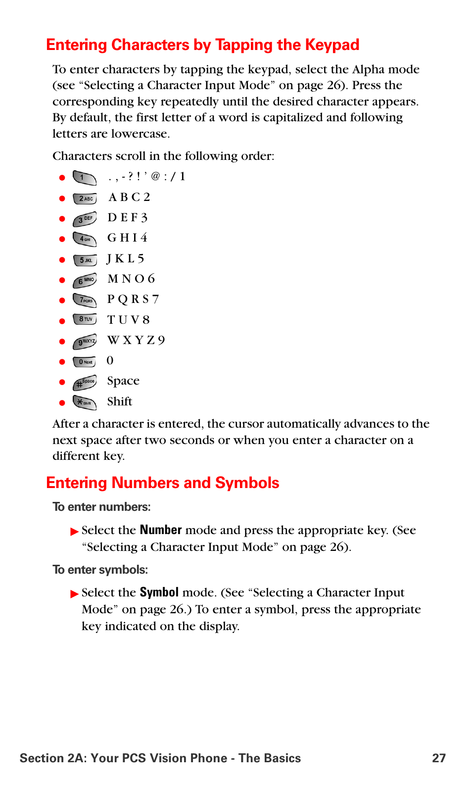 Entering characters by tapping the keypad, Entering numbers and symbols, A b c 2 | D e f 3, G h i 4, J k l 5, M n o 6, T u v 8, Space | Samsung SPH-A660MSPXAR User Manual | Page 35 / 190
