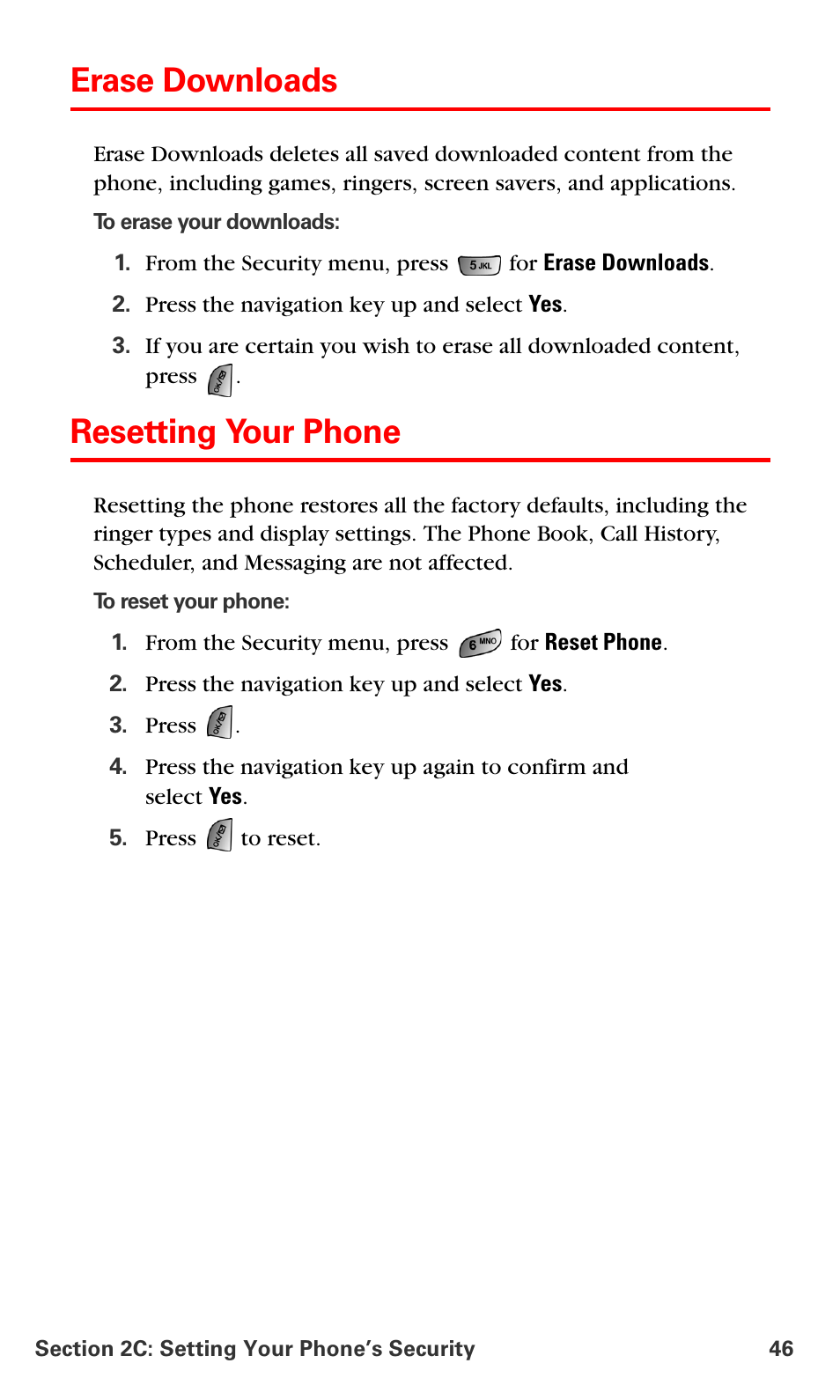 Erase downloads, Resetting your phone | Samsung SPH-A660MSPXAR User Manual | Page 54 / 190