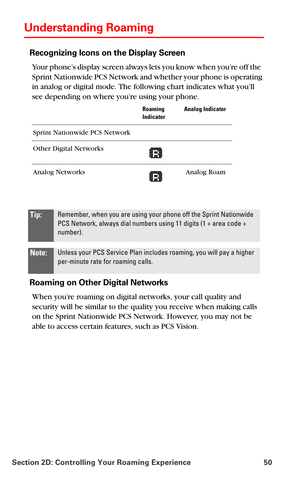 Understanding roaming | Samsung SPH-A660MSPXAR User Manual | Page 58 / 190