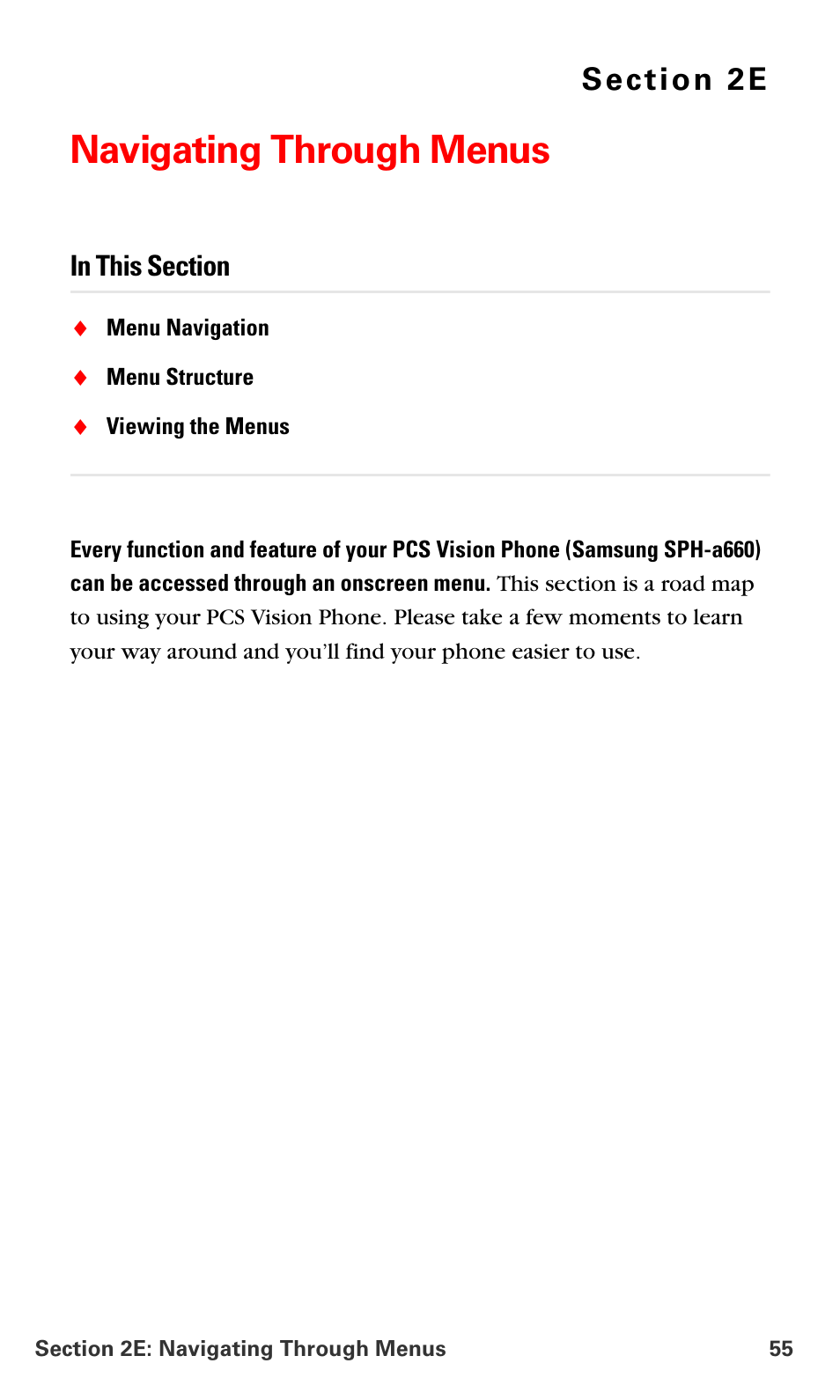 Navigating through menus, 2e.navigating through menus | Samsung SPH-A660MSPXAR User Manual | Page 63 / 190