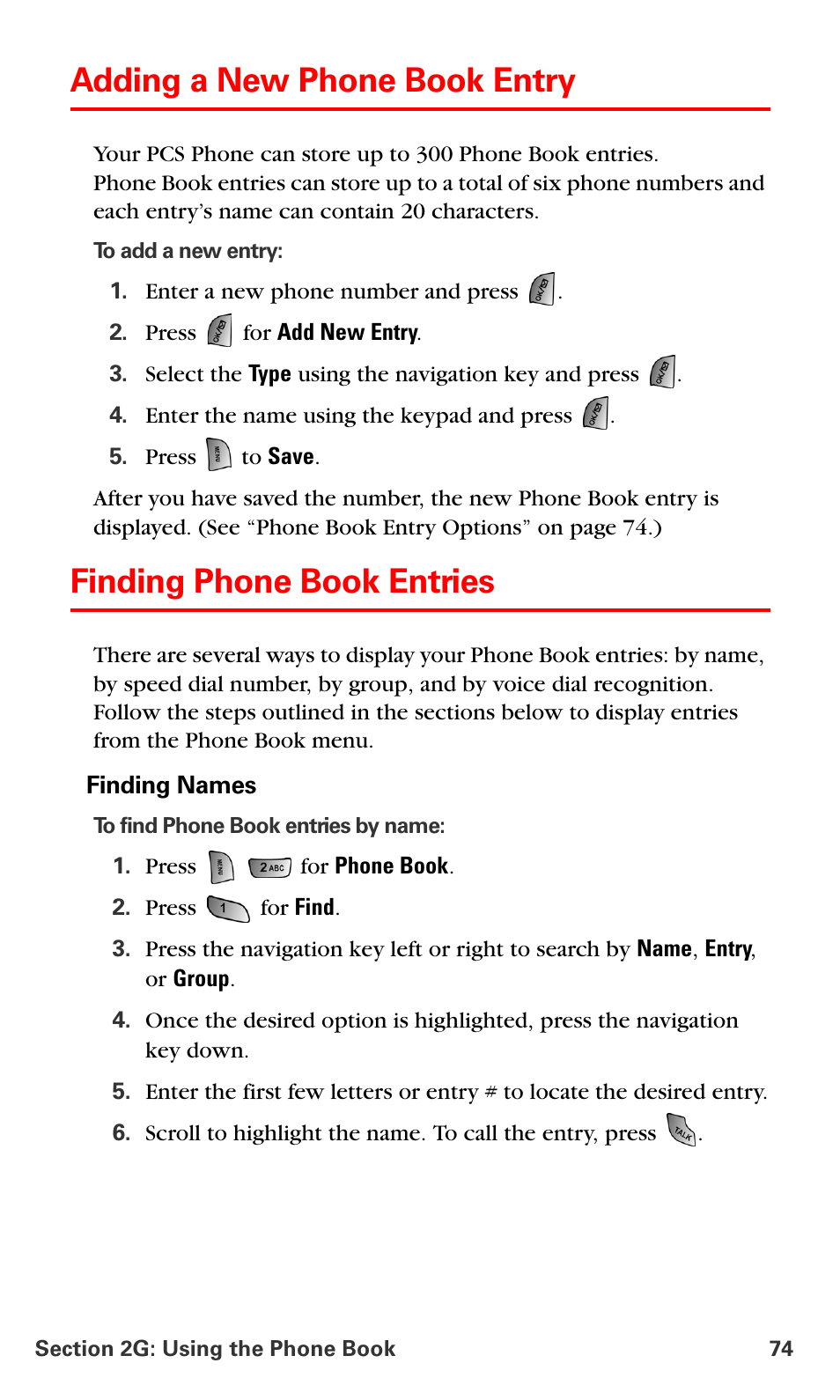 Adding a new phone book entry, Finding phone book entries | Samsung SPH-A660MSPXAR User Manual | Page 82 / 190