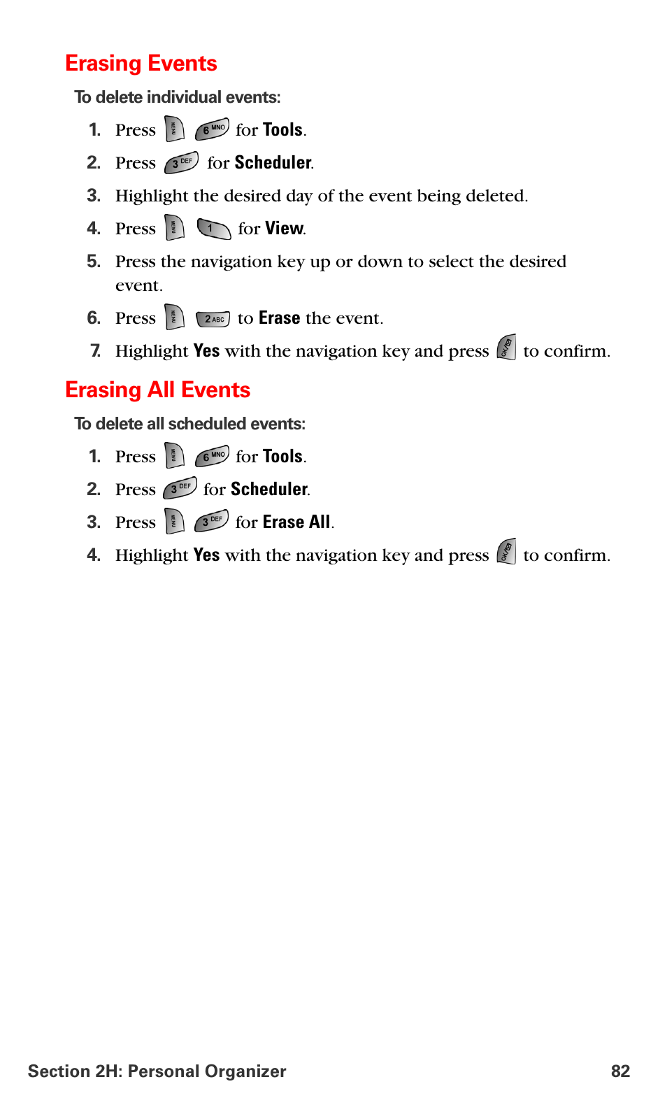 Erasing events, Erasing all events | Samsung SPH-A660MSPXAR User Manual | Page 90 / 190