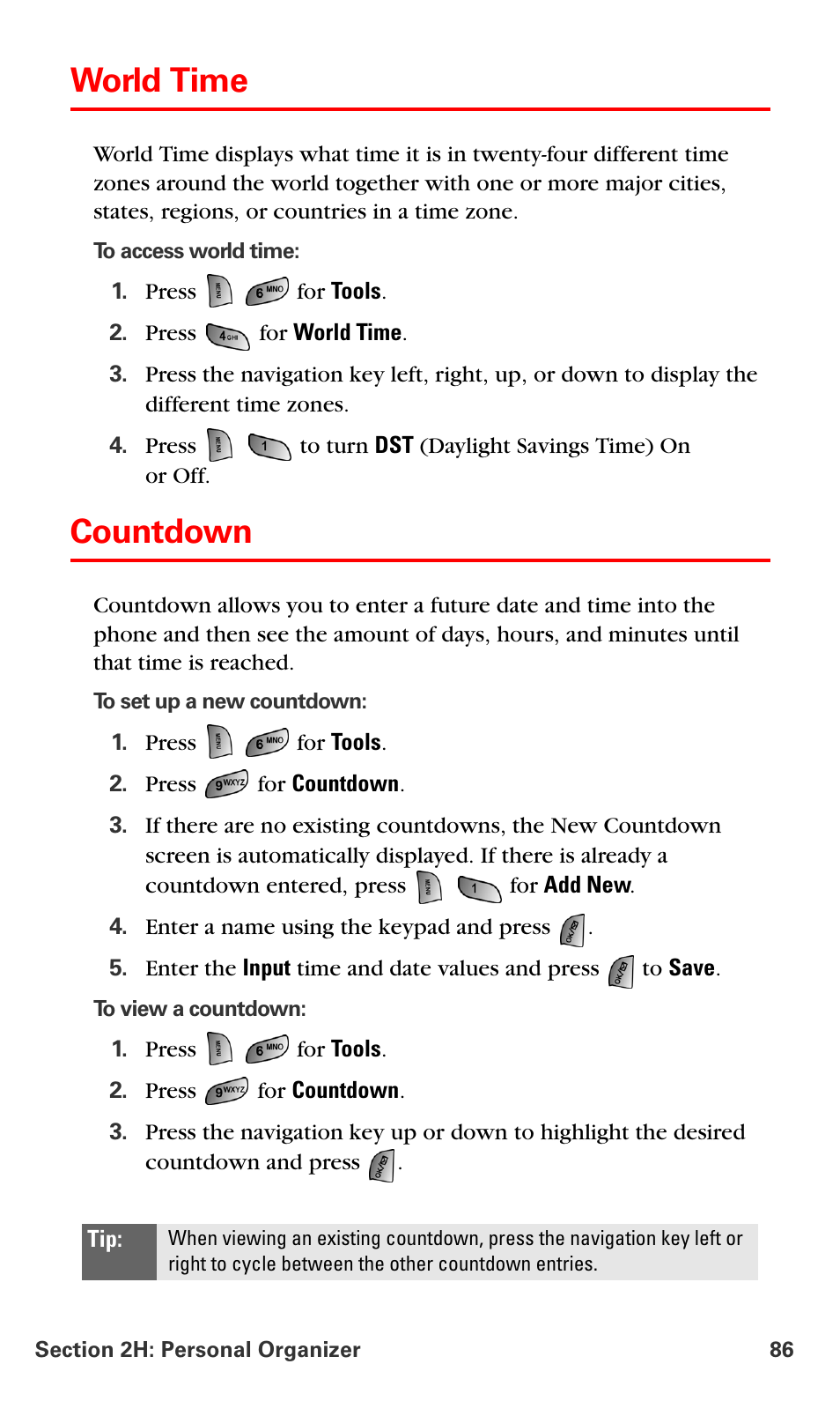 World time, Countdown | Samsung SPH-A660MSPXAR User Manual | Page 94 / 190