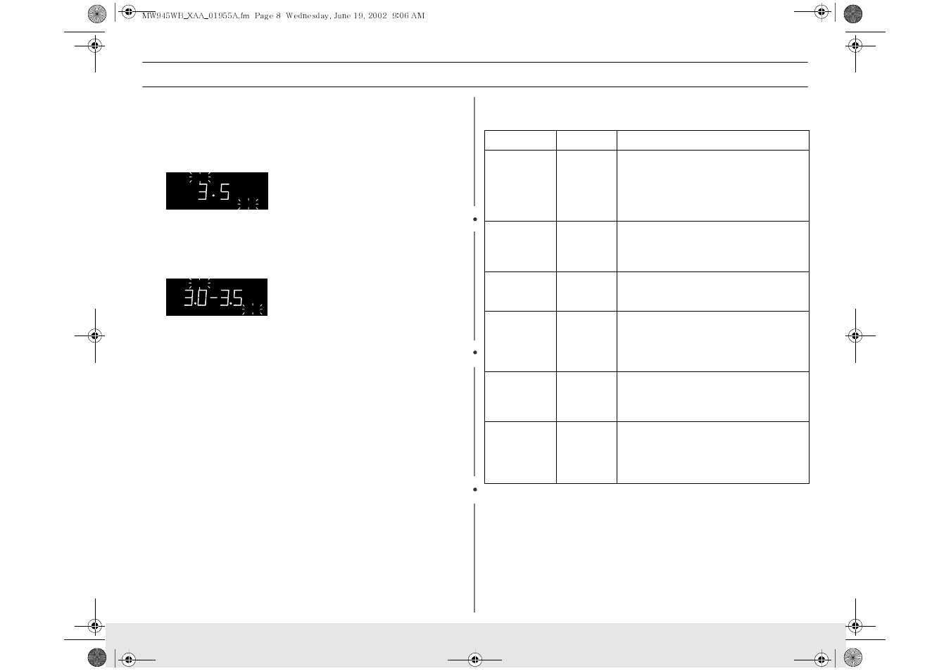 Operation, Using the instant cook buttons, Instant cook chart | Samsung MW945WB-XAA User Manual | Page 8 / 24