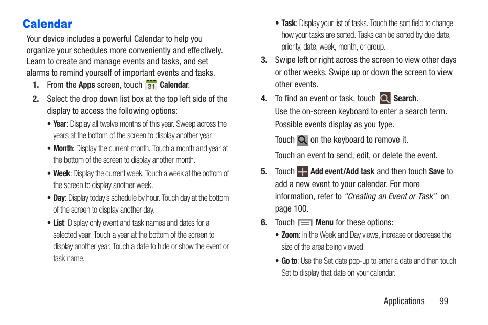 Calendar | Samsung SM-T217AZKAATT User Manual | Page 105 / 191