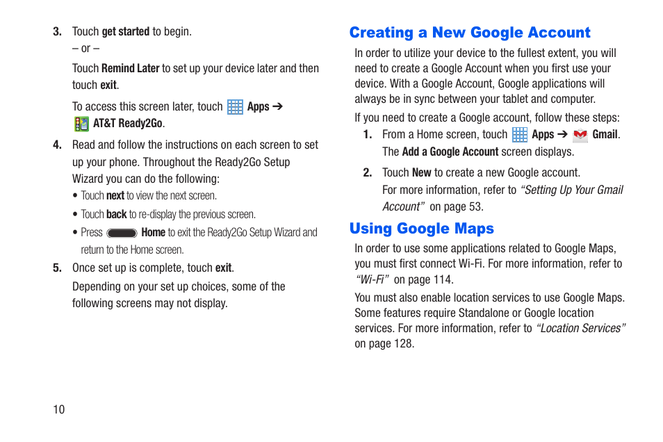 Creating a new google account, Using google maps, Creating a new google account using google maps | Samsung SM-T217AZKAATT User Manual | Page 16 / 191