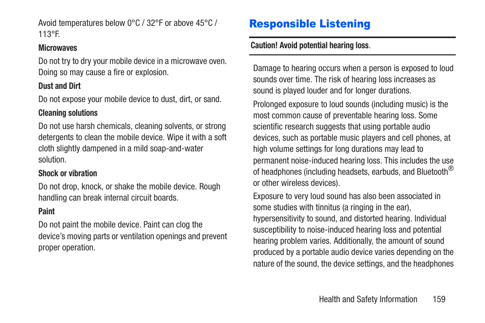 Responsible listening | Samsung SM-T217AZKAATT User Manual | Page 165 / 191