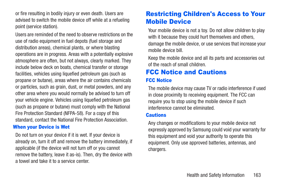 Fcc notice and cautions, Restricting children's access to your, Mobile device | Samsung SM-T217AZKAATT User Manual | Page 169 / 191