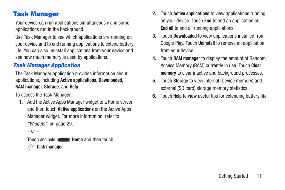 Task manager | Samsung SM-T217AZKAATT User Manual | Page 17 / 191