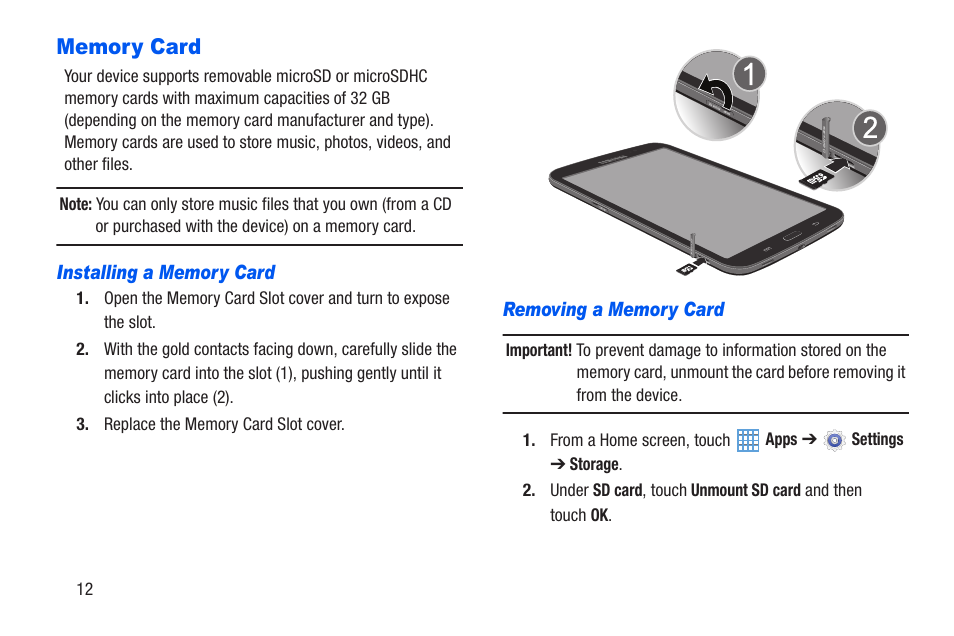 Memory card | Samsung SM-T217AZKAATT User Manual | Page 18 / 191