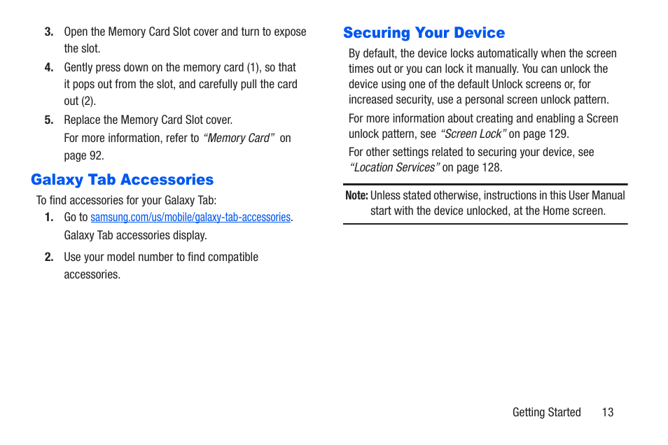 Galaxy tab accessories, Securing your device, Galaxy tab accessories securing your device | Samsung SM-T217AZKAATT User Manual | Page 19 / 191