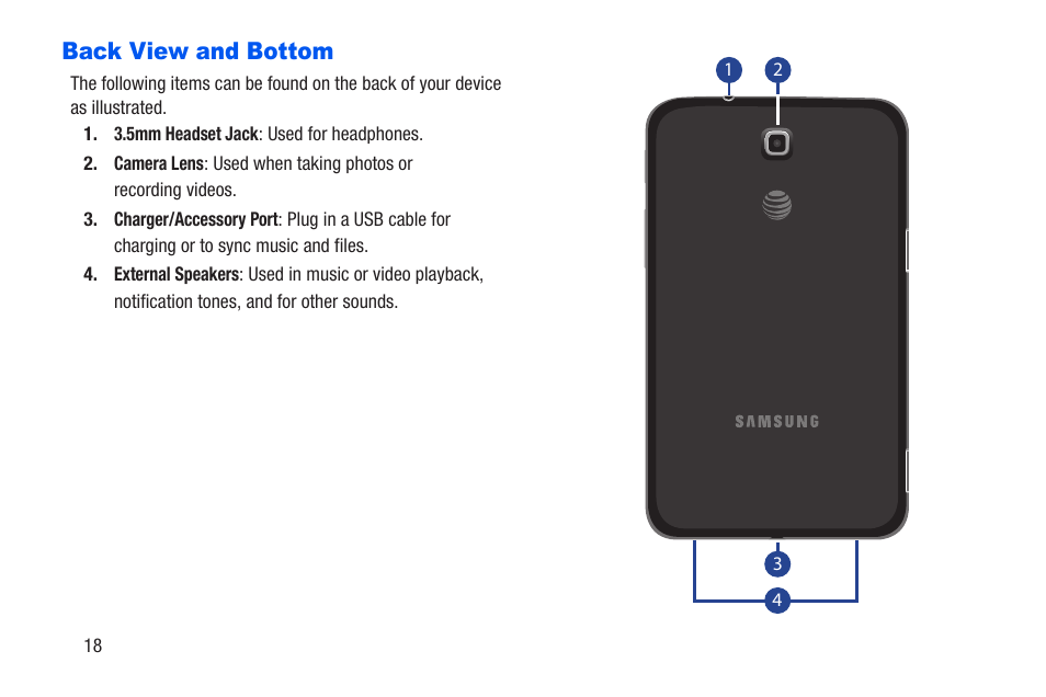 Back view and bottom | Samsung SM-T217AZKAATT User Manual | Page 24 / 191