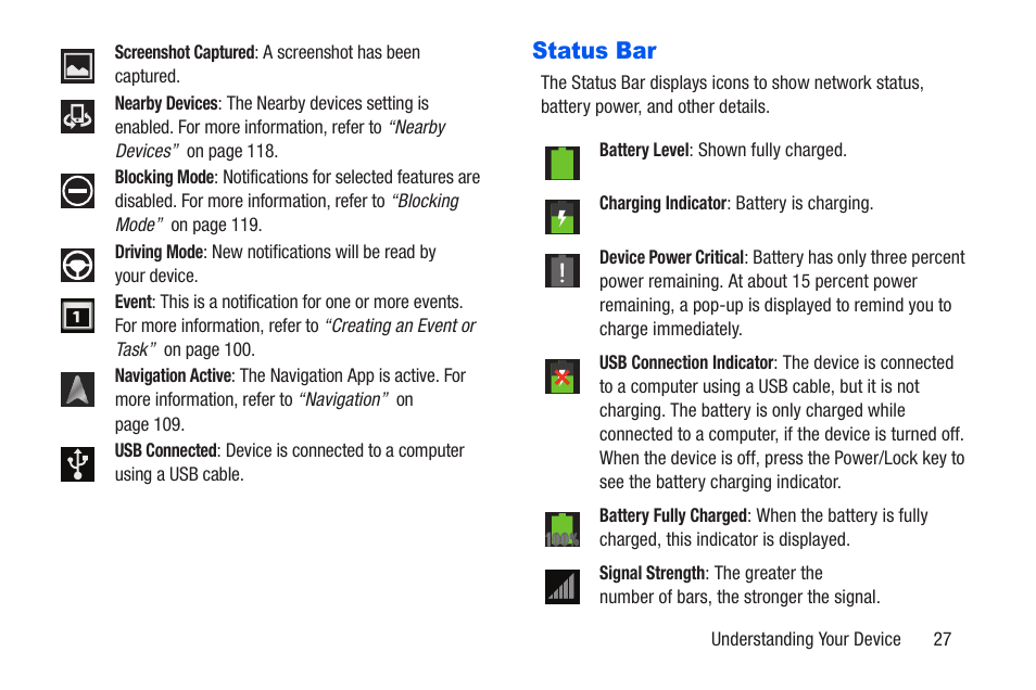 Status bar | Samsung SM-T217AZKAATT User Manual | Page 33 / 191