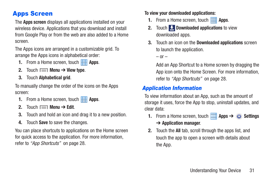 Apps screen | Samsung SM-T217AZKAATT User Manual | Page 37 / 191