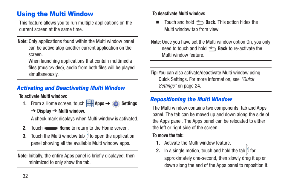 Using the multi window, Ce. for | Samsung SM-T217AZKAATT User Manual | Page 38 / 191