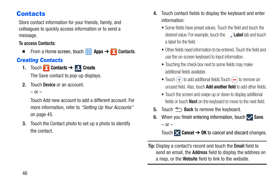 Contacts | Samsung SM-T217AZKAATT User Manual | Page 52 / 191