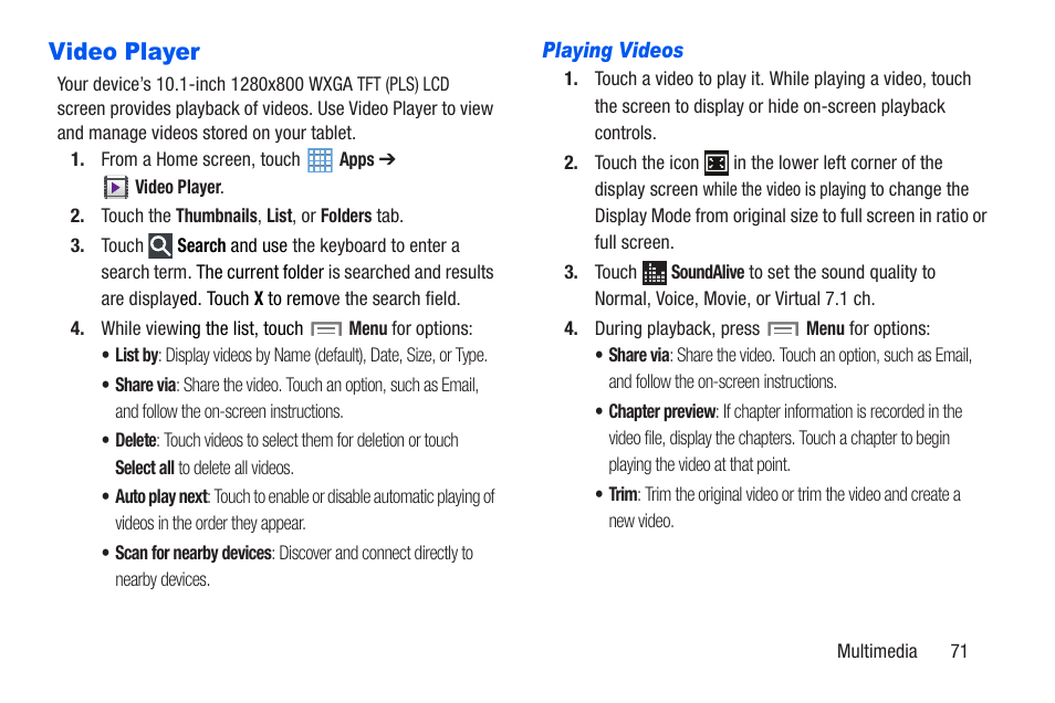 Video player | Samsung SM-T217AZKAATT User Manual | Page 77 / 191