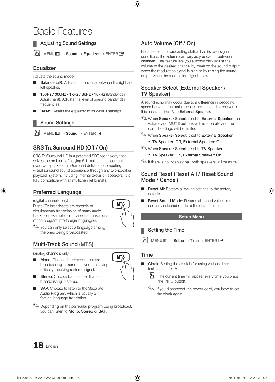 Basic features | Samsung PN59D530A3FXZA User Manual | Page 18 / 36